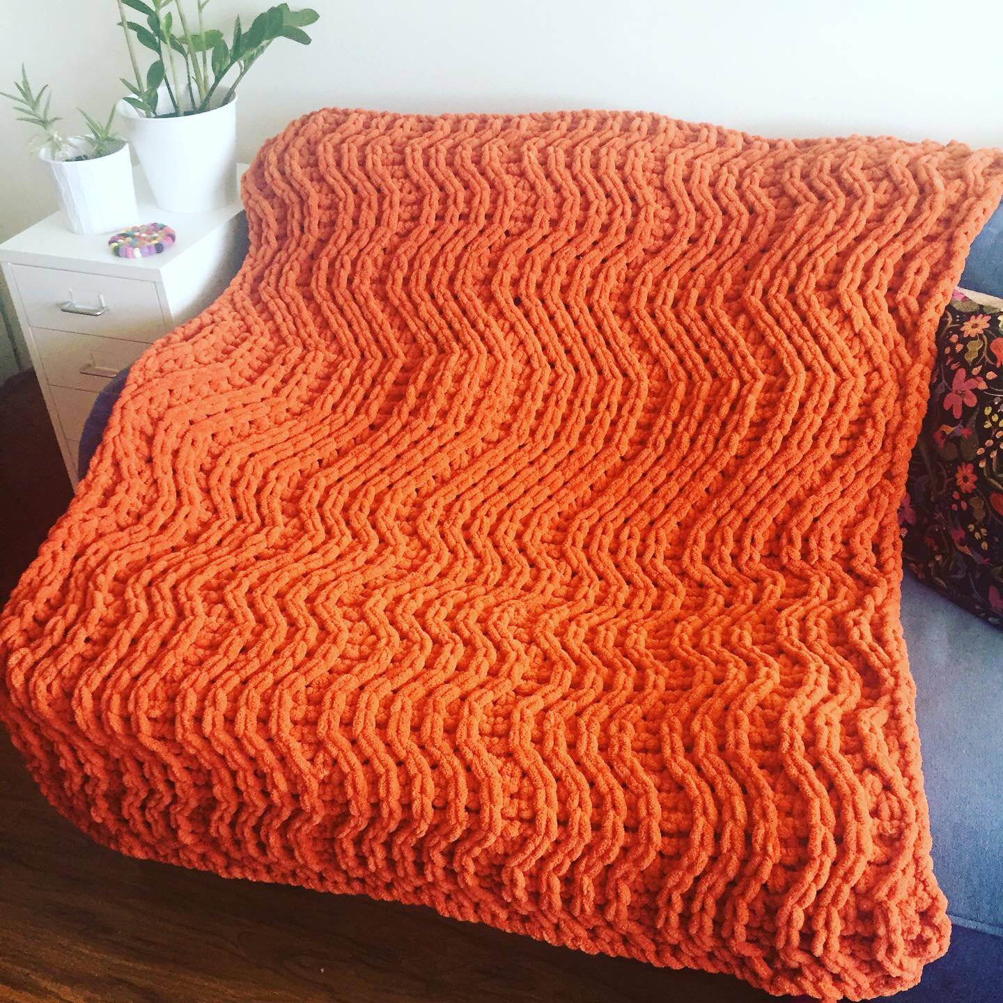 Chunky Knit Blanket. Burnt Orange