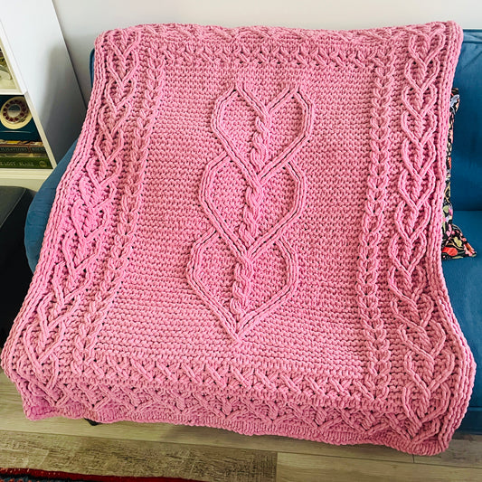 PATTERN: Woven Cable Hearts Blanket - ILoveMyBlanket